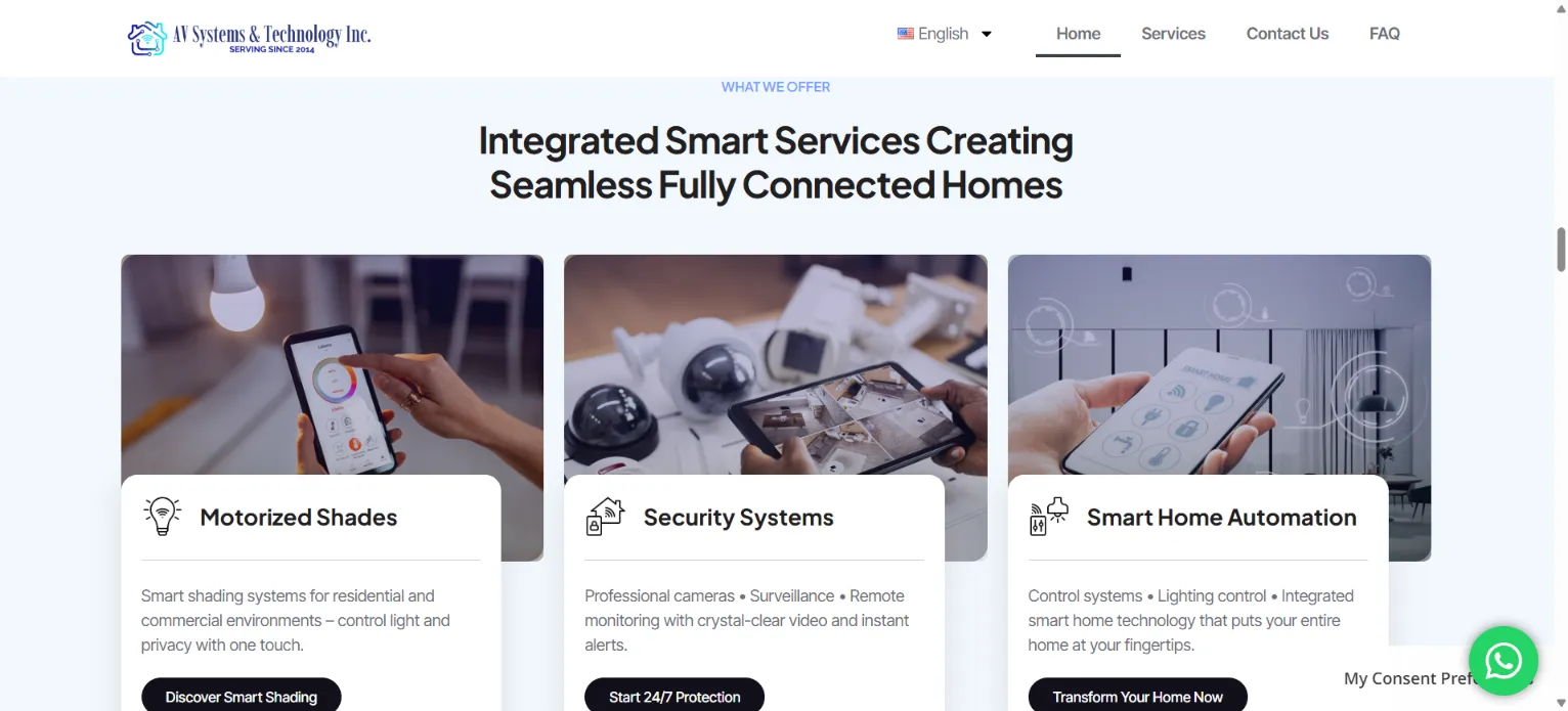 Home page of the AV Systems & Technology website, smart home installation
